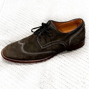 Johnston & Murphy Suede Oxfords Lace Up Wingtip Top Stitching Gray Size 10